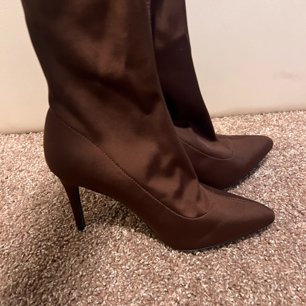 Brown Lycra over the knee boots